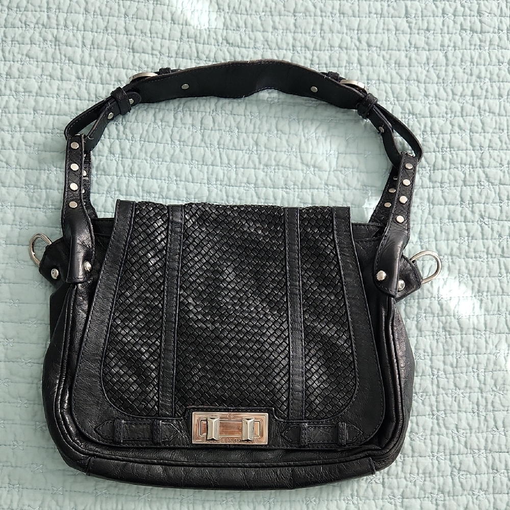 REBECCA MINKOFF - Black Woven Leather Shoulder Bag